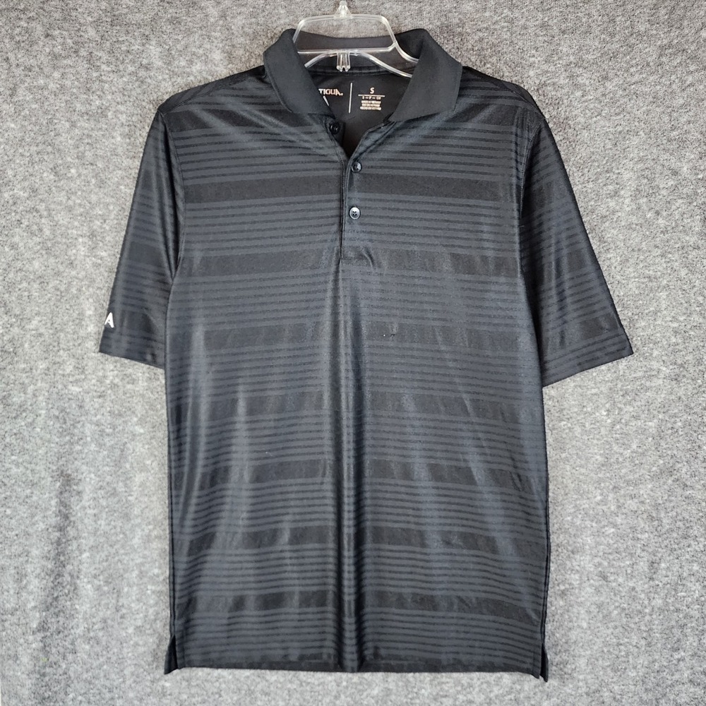 Antigua Polo Shirt Mens Small Black Tonal Stripe Short Sleeve Golf EUC